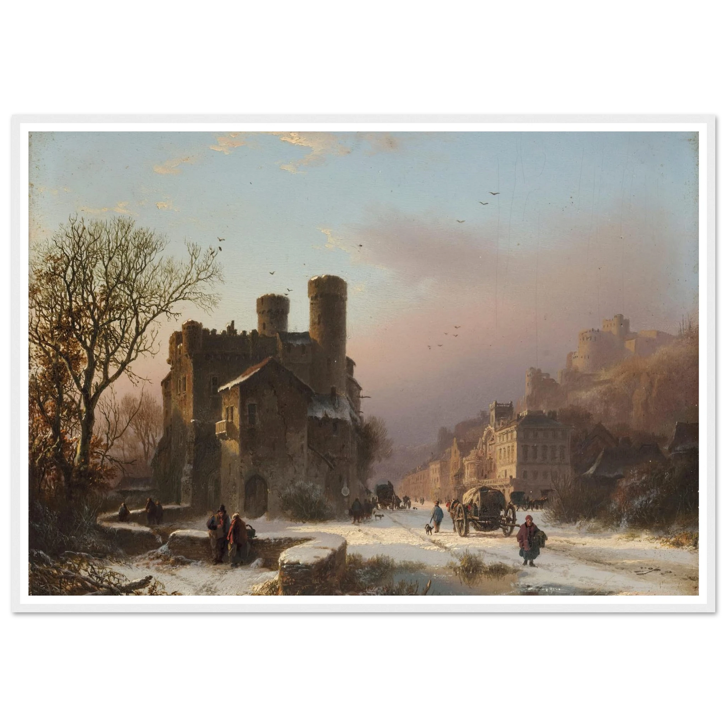 A winter landscape with figures near a village Art Print | Barend Cornelis Koekkoek - Framed Poster - 30x40 cm / 12x16″ - Black frame