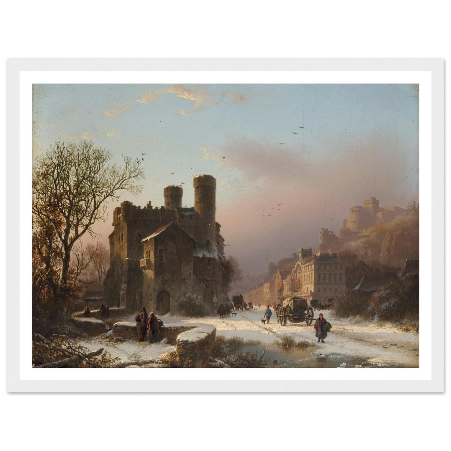 A winter landscape with figures near a village Art Print | Barend Cornelis Koekkoek - Framed Poster - 30x40 cm / 12x16″ - Black frame