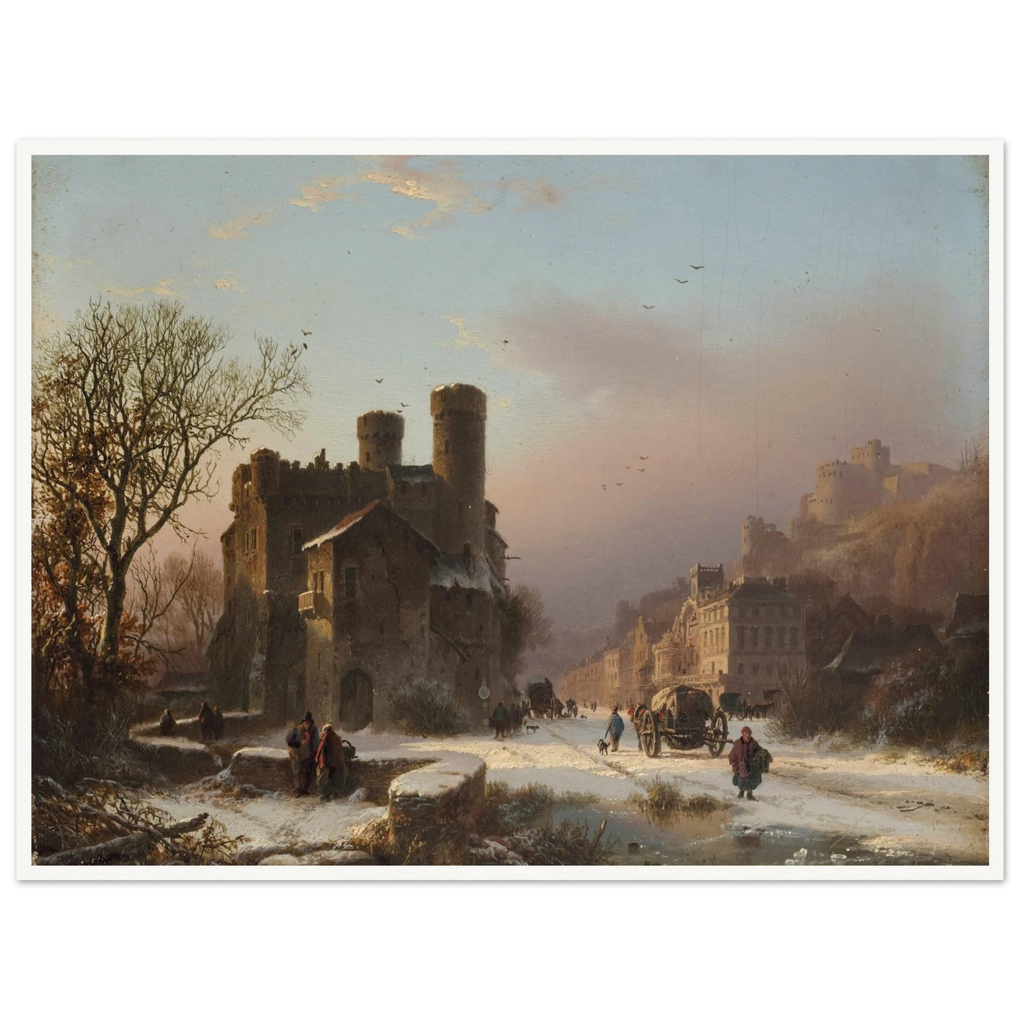 A winter landscape with figures near a village Art Print | Barend Cornelis Koekkoek - Framed Poster - 30x40 cm / 12x16″ - Black frame