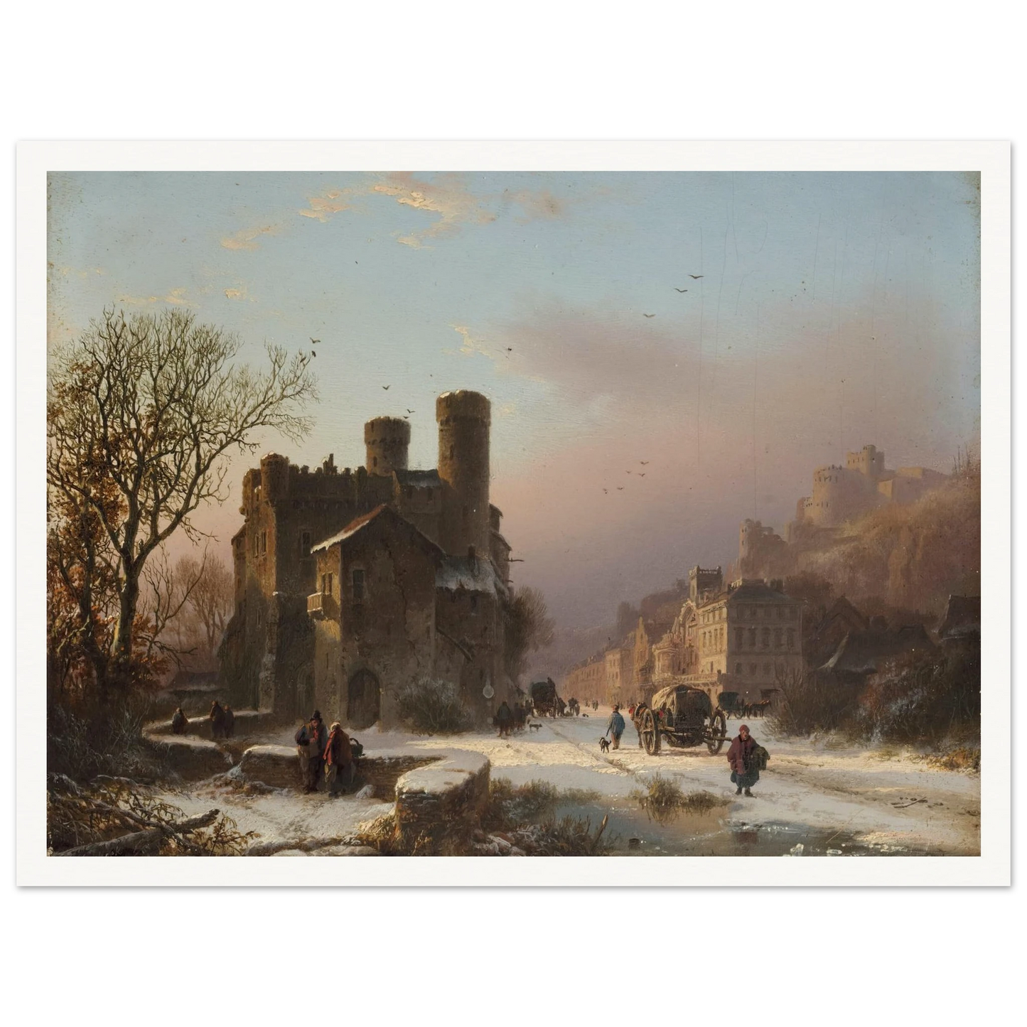 A winter landscape with figures near a village Art Print | Barend Cornelis Koekkoek - Framed Poster - 30x40 cm / 12x16″ - Black frame