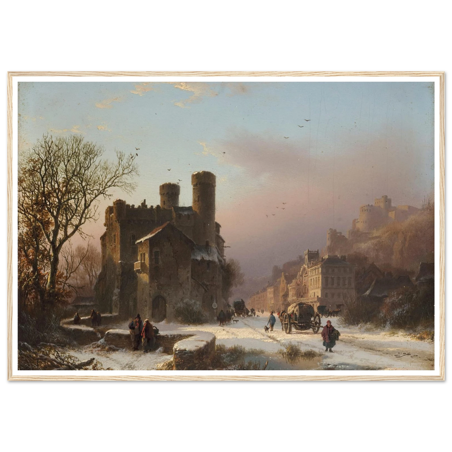 A winter landscape with figures near a village Art Print | Barend Cornelis Koekkoek - Framed Poster - 30x40 cm / 12x16″ - Black frame