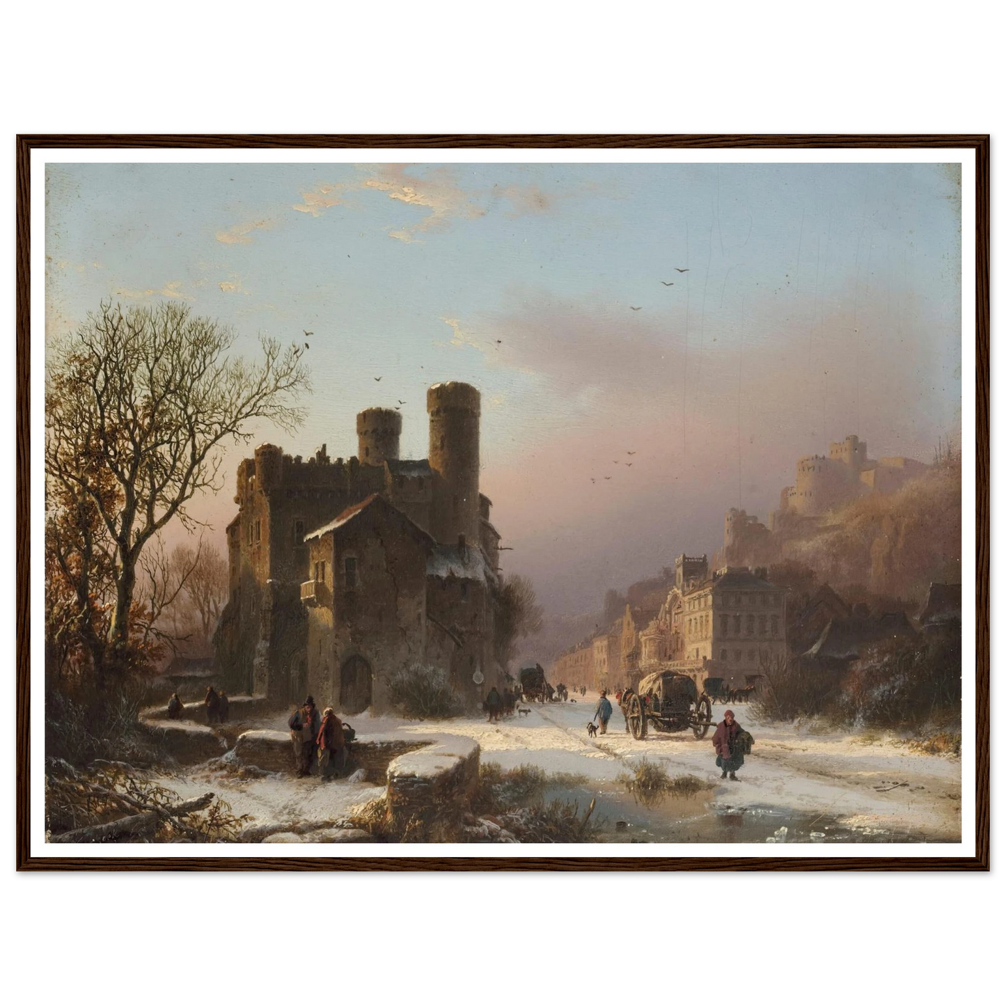 A winter landscape with figures near a village Art Print | Barend Cornelis Koekkoek - Framed Poster - 30x40 cm / 12x16″ - Black frame