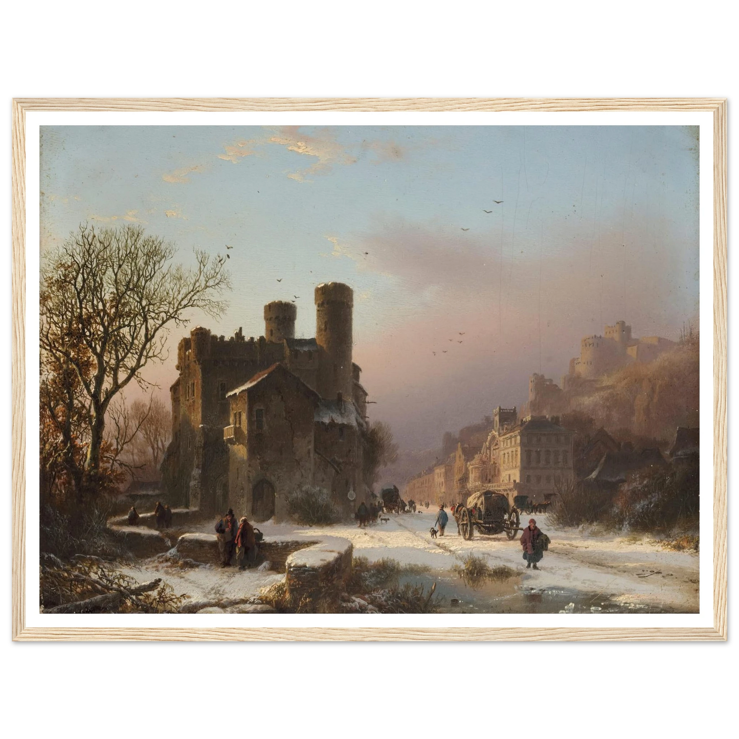 A winter landscape with figures near a village Art Print | Barend Cornelis Koekkoek - Framed Poster - 30x40 cm / 12x16″ - Black frame