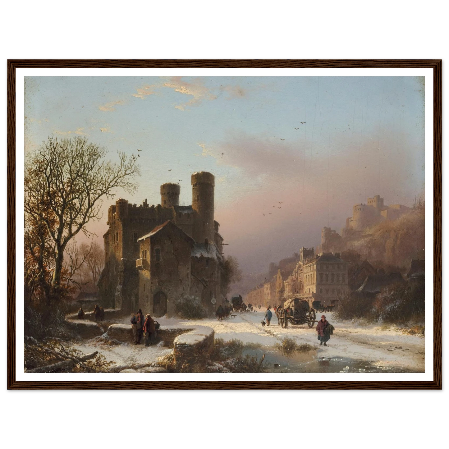 A winter landscape with figures near a village Art Print | Barend Cornelis Koekkoek - Framed Poster - 30x40 cm / 12x16″ - Black frame