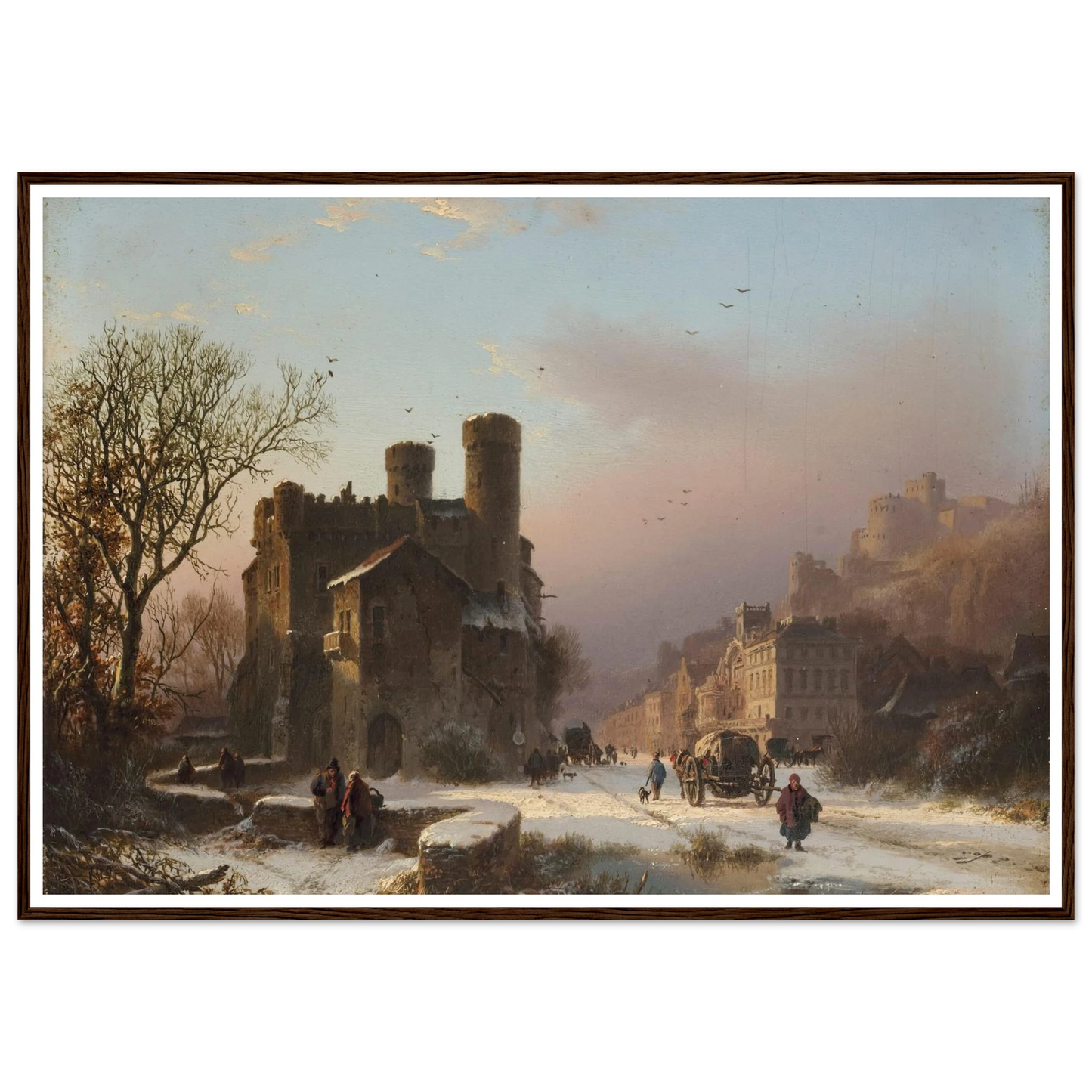 A winter landscape with figures near a village Art Print | Barend Cornelis Koekkoek - Framed Poster - 30x40 cm / 12x16″ - Black frame