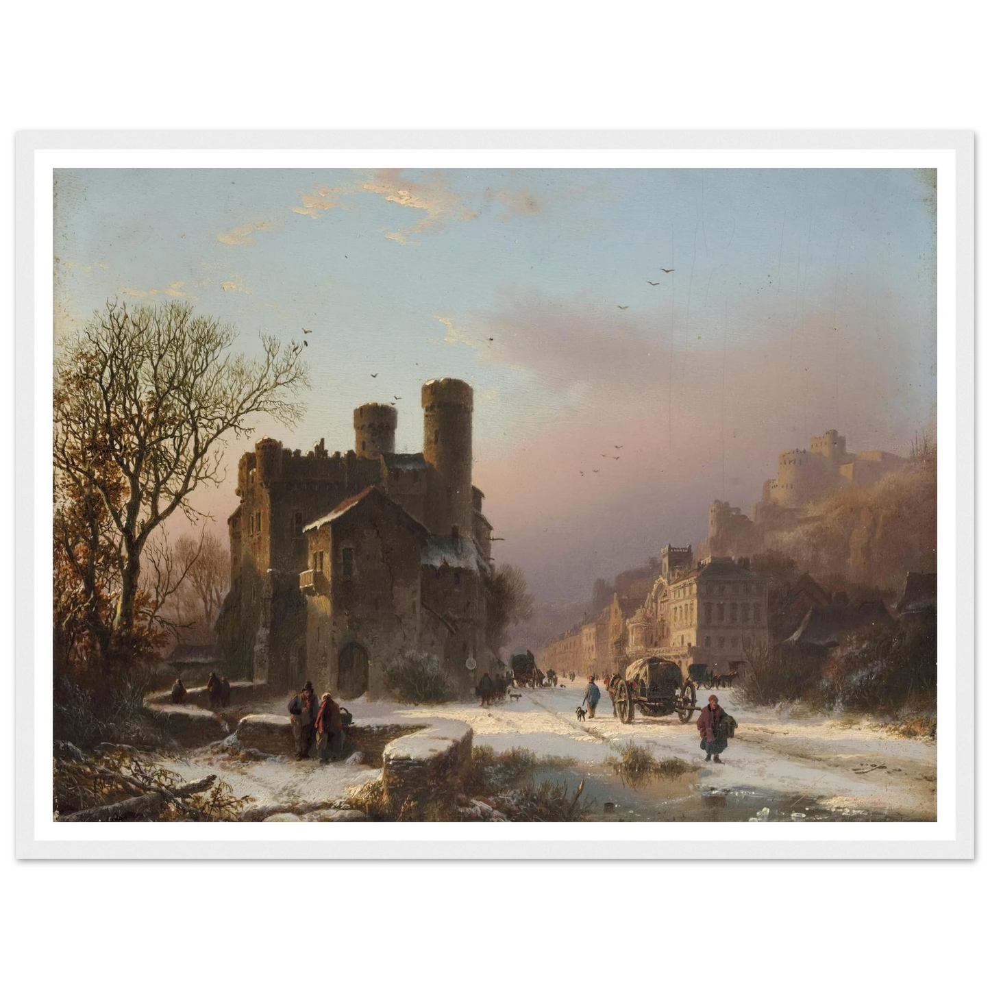 A winter landscape with figures near a village Art Print | Barend Cornelis Koekkoek - Framed Poster - 30x40 cm / 12x16″ - Black frame