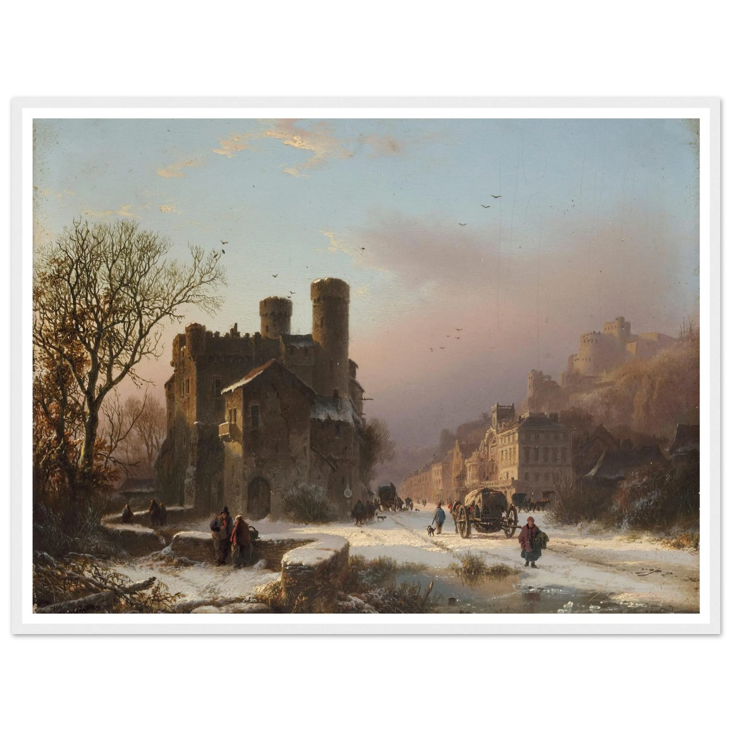 A winter landscape with figures near a village Art Print | Barend Cornelis Koekkoek - Framed Poster - 30x40 cm / 12x16″ - Black frame