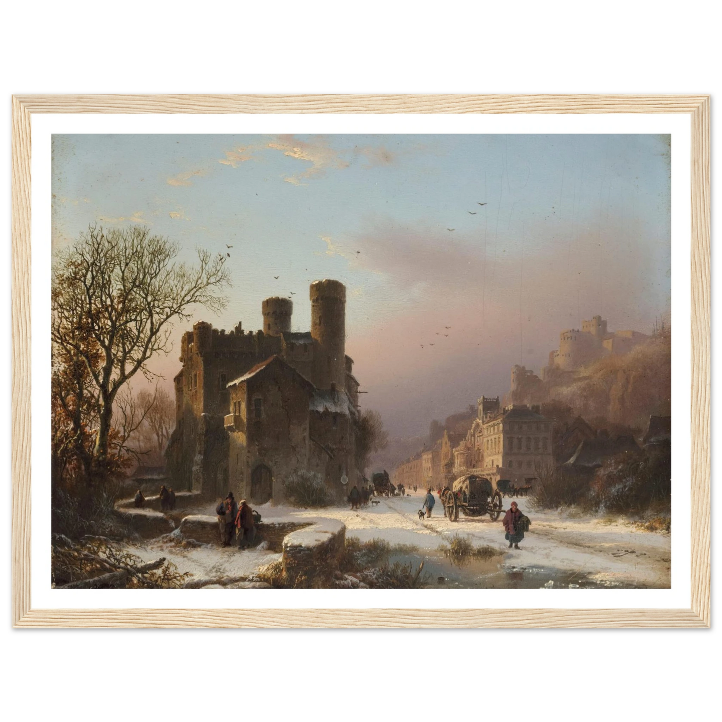 A winter landscape with figures near a village Art Print | Barend Cornelis Koekkoek - Framed Poster - 30x40 cm / 12x16″ - Black frame