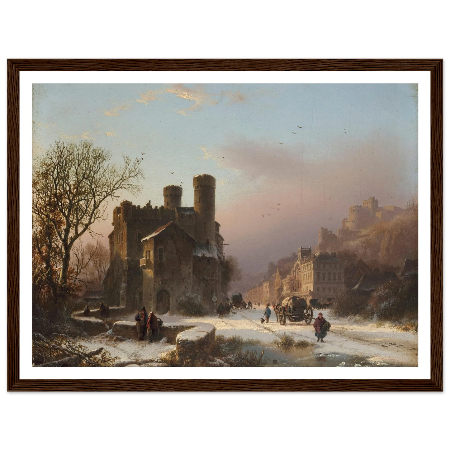 A winter landscape with figures near a village Art Print | Barend Cornelis Koekkoek - Framed Poster - 30x40 cm / 12x16″ - Black frame