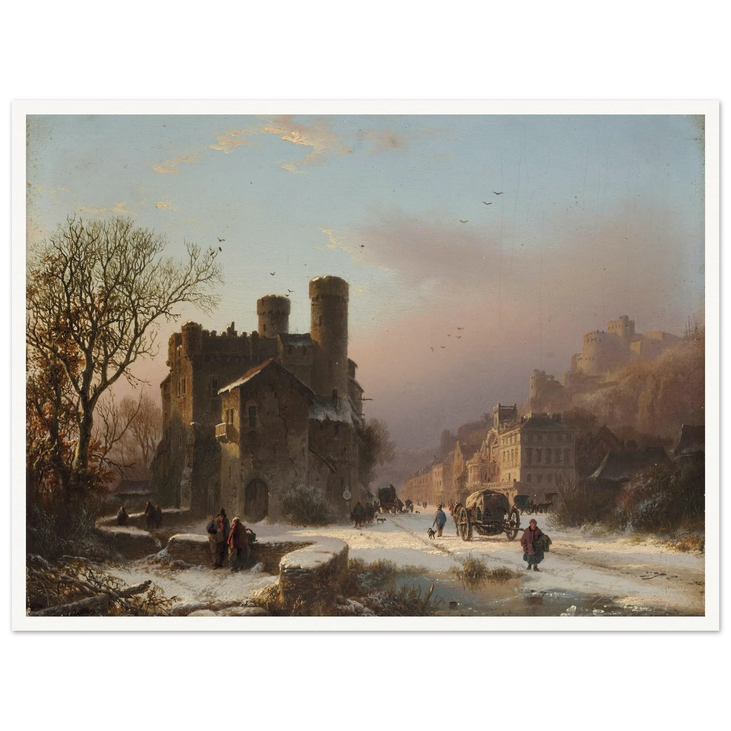 A winter landscape with figures near a village Art Print | Barend Cornelis Koekkoek - Framed Poster - 30x40 cm / 12x16″ - Black frame