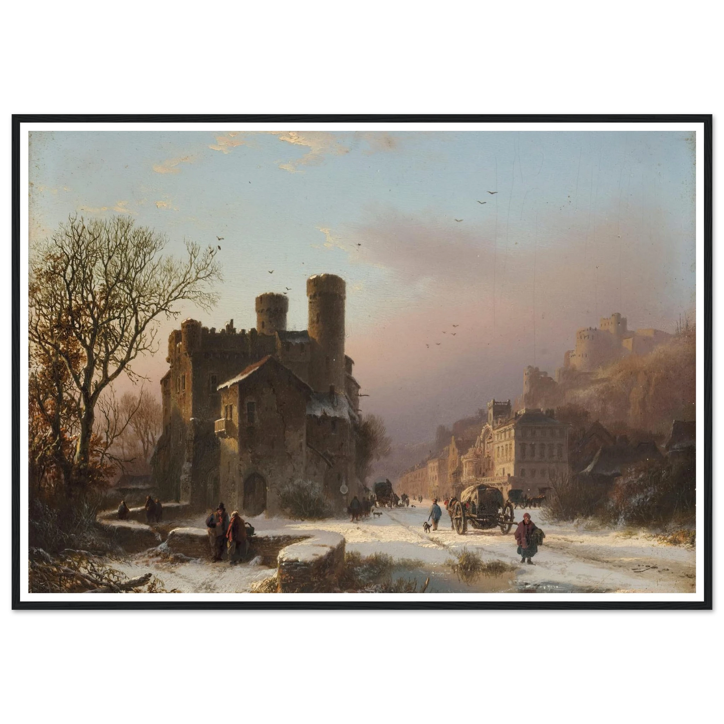 A winter landscape with figures near a village Art Print | Barend Cornelis Koekkoek - Framed Poster - 30x40 cm / 12x16″ - Black frame