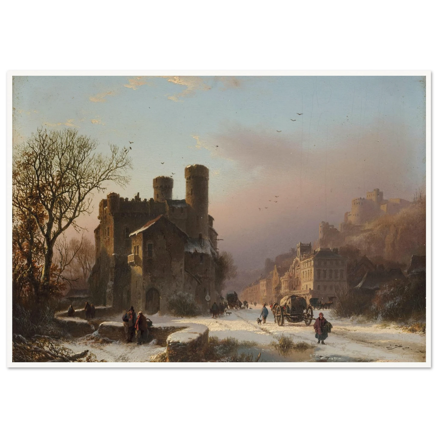 A winter landscape with figures near a village Art Print | Barend Cornelis Koekkoek - Framed Poster - 30x40 cm / 12x16″ - Black frame