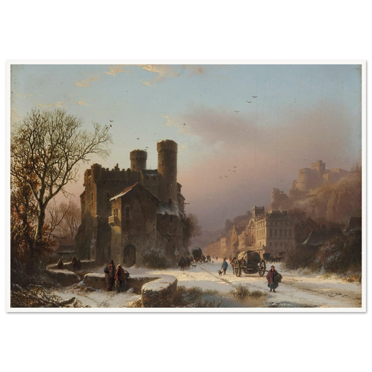 A winter landscape with figures near a village Art Print | Barend Cornelis Koekkoek - Framed Poster - 30x40 cm / 12x16″ - Black frame