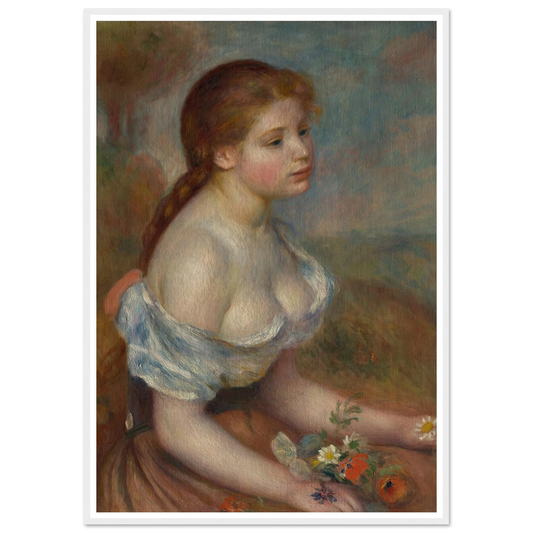 A Young Girl with Daisies (1889) Art Print | Pierre Auguste Renoir - Framed Poster - 30x40 cm / 12x16″ - Black frame