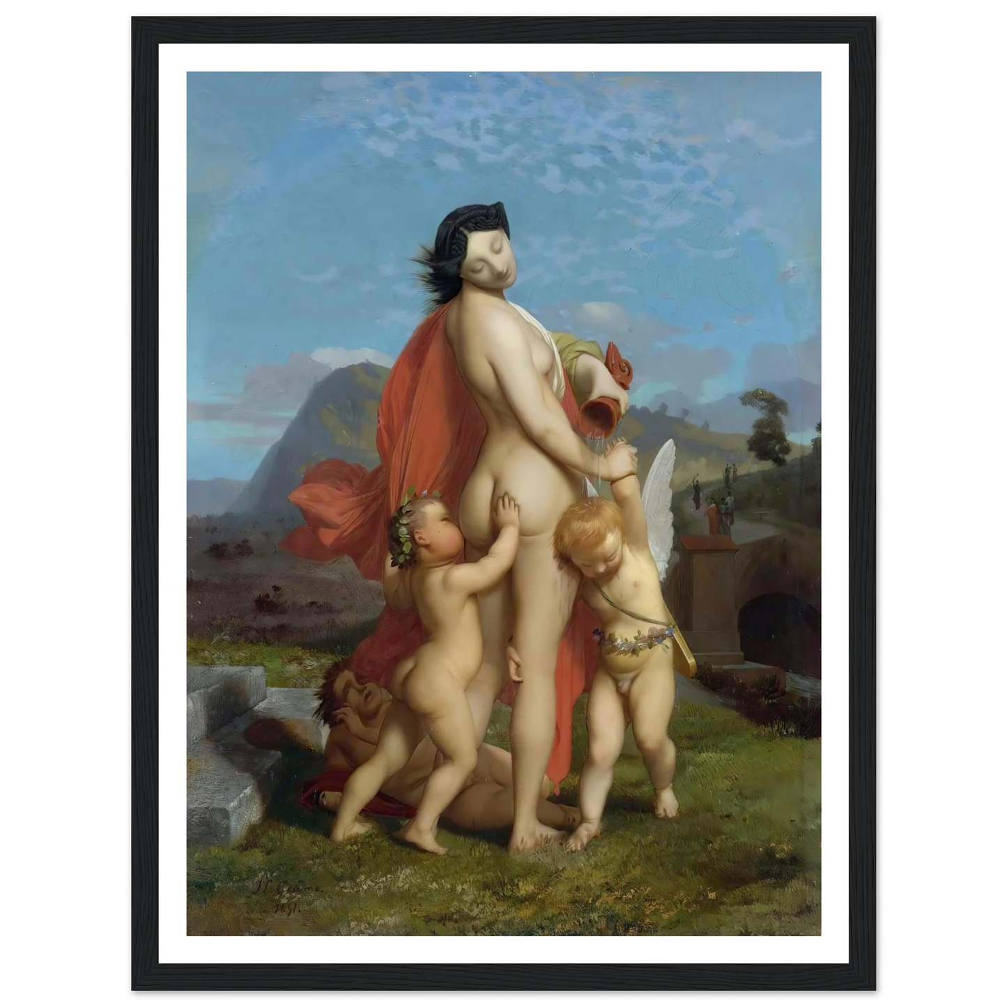 A Young Nymph Teased By Putti (1851) Art Print | Jean Leon Gerome - Framed Poster - 30x40 cm / 12x16″ - Black frame
