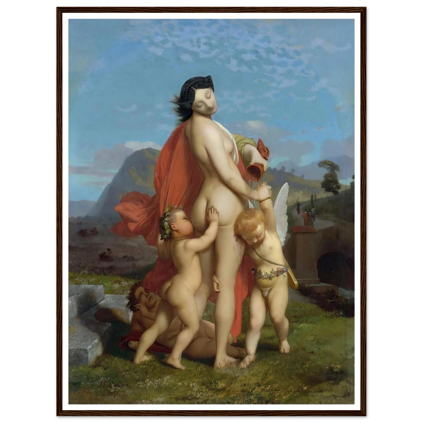 A Young Nymph Teased By Putti (1851) Art Print | Jean Leon Gerome - Framed Poster - 30x40 cm / 12x16″ - Black frame