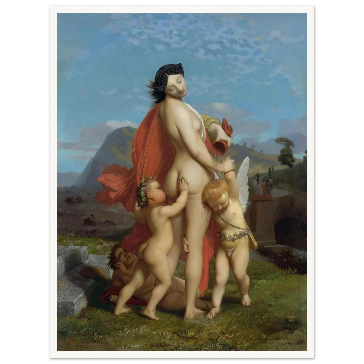 A Young Nymph Teased By Putti (1851) Art Print | Jean Leon Gerome - Framed Poster - 30x40 cm / 12x16″ - Black frame