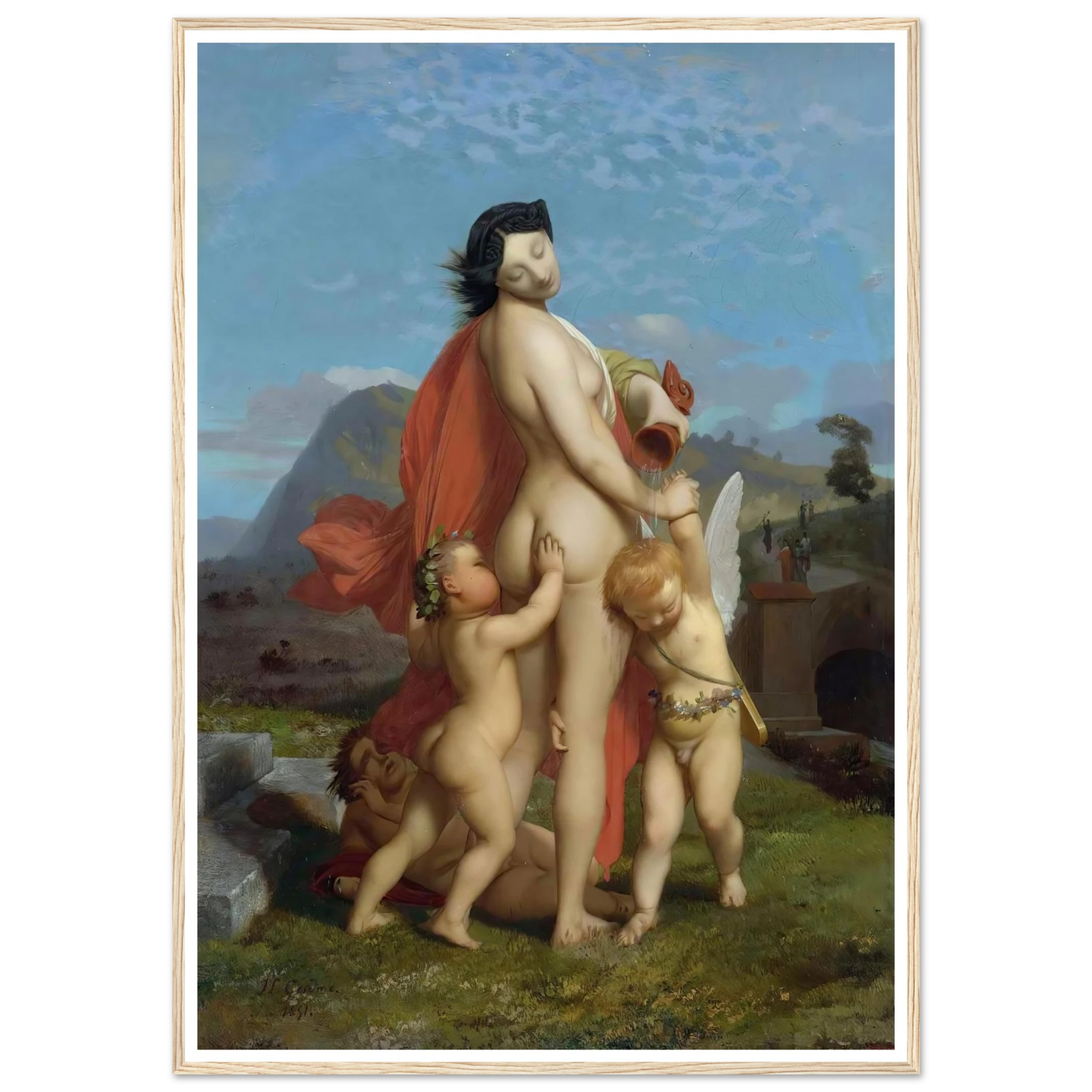 A Young Nymph Teased By Putti (1851) Art Print | Jean Leon Gerome - Framed Poster - 30x40 cm / 12x16″ - Black frame
