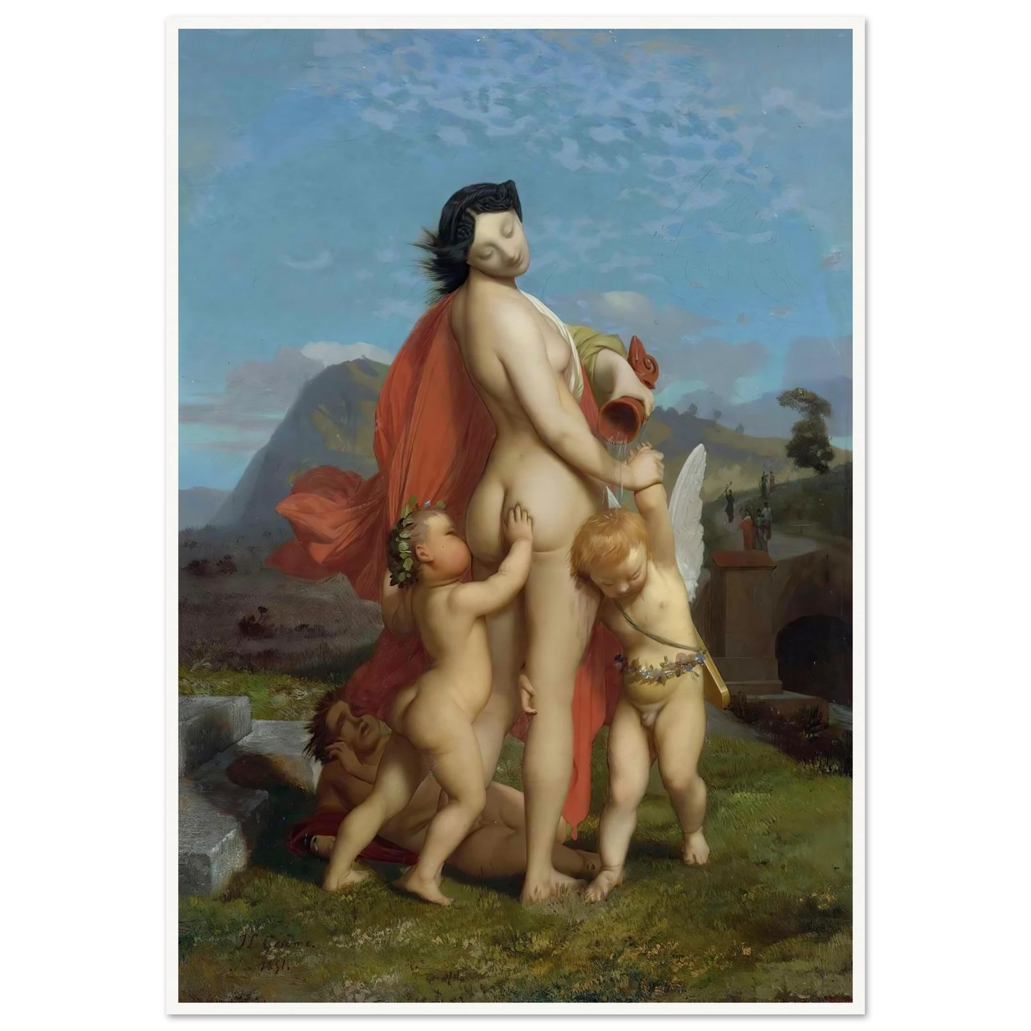 A Young Nymph Teased By Putti (1851) Art Print | Jean Leon Gerome - Framed Poster - 30x40 cm / 12x16″ - Black frame