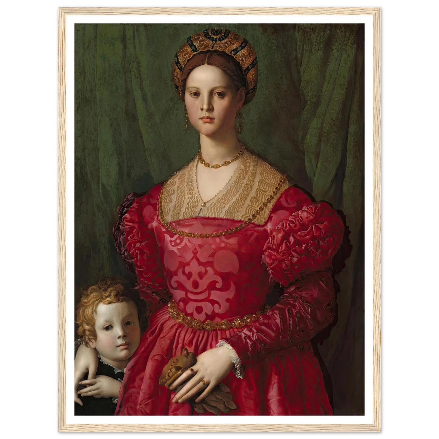 A Young Woman and Her Little Boy (c. 1540) Art Print | Agnolo Bronzino - Framed Poster - 30x40 cm / 12x16″ - Black frame