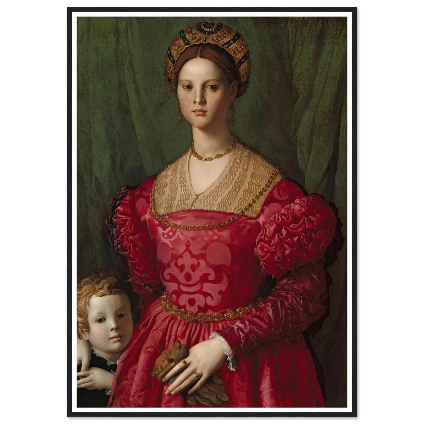A Young Woman and Her Little Boy (c. 1540) Art Print | Agnolo Bronzino - Framed Poster - 30x40 cm / 12x16″ - Black frame