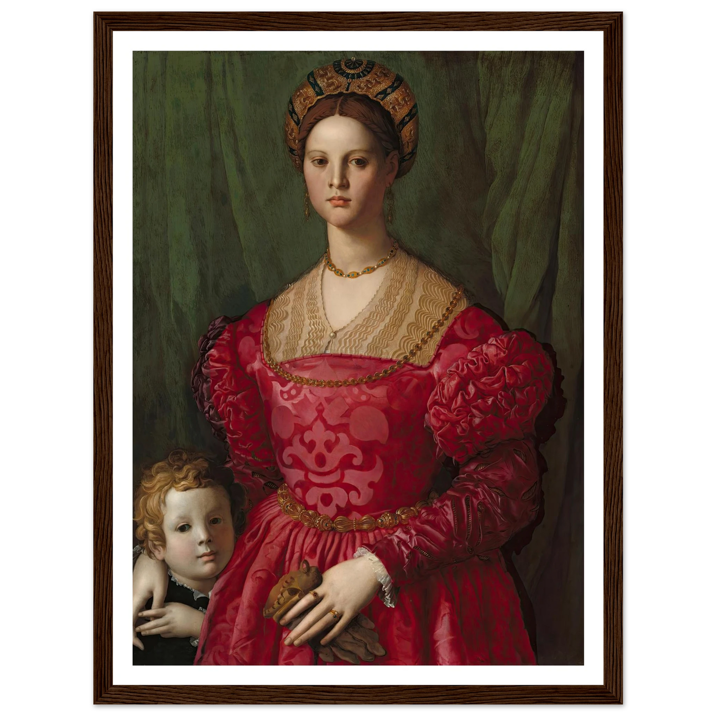 A Young Woman and Her Little Boy (c. 1540) Art Print | Agnolo Bronzino - Framed Poster - 30x40 cm / 12x16″ - Black frame