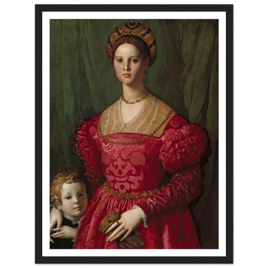 A Young Woman and Her Little Boy (c. 1540) Art Print | Agnolo Bronzino - Framed Poster - 30x40 cm / 12x16″ - Black frame