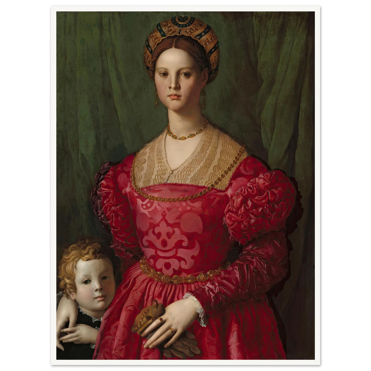 A Young Woman and Her Little Boy (c. 1540) Art Print | Agnolo Bronzino - Framed Poster - 30x40 cm / 12x16″ - Black frame
