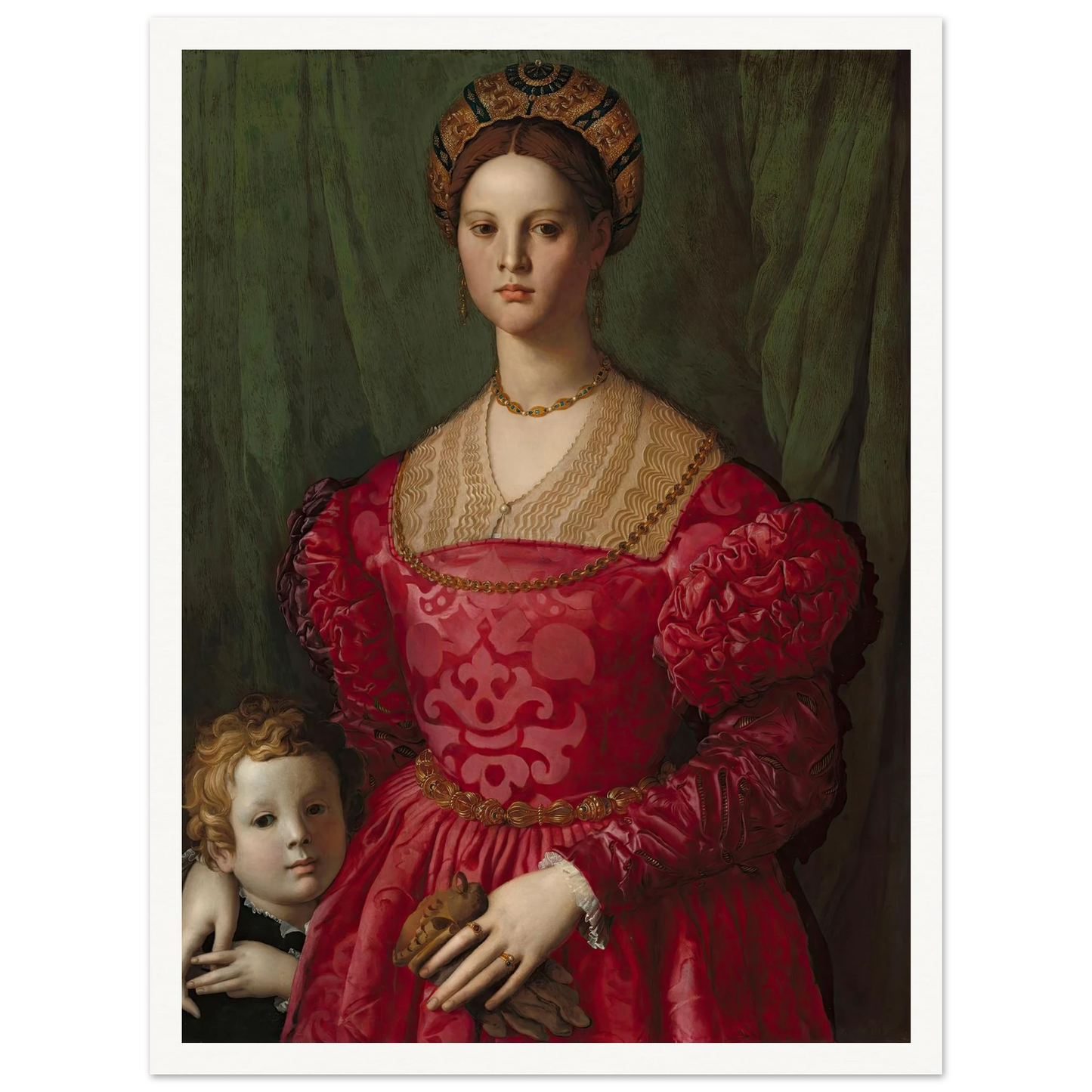 A Young Woman and Her Little Boy (c. 1540) Art Print | Agnolo Bronzino - Framed Poster - 30x40 cm / 12x16″ - Black frame