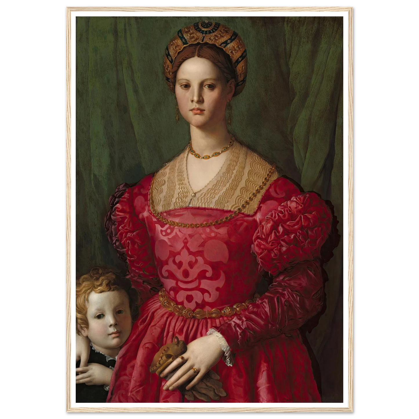 A Young Woman and Her Little Boy (c. 1540) Art Print | Agnolo Bronzino - Framed Poster - 30x40 cm / 12x16″ - Black frame
