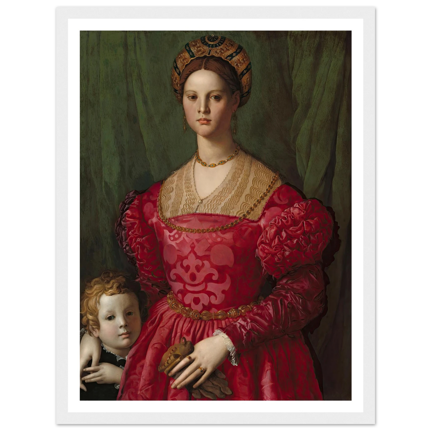 A Young Woman and Her Little Boy (c. 1540) Art Print | Agnolo Bronzino - Framed Poster - 30x40 cm / 12x16″ - Black frame