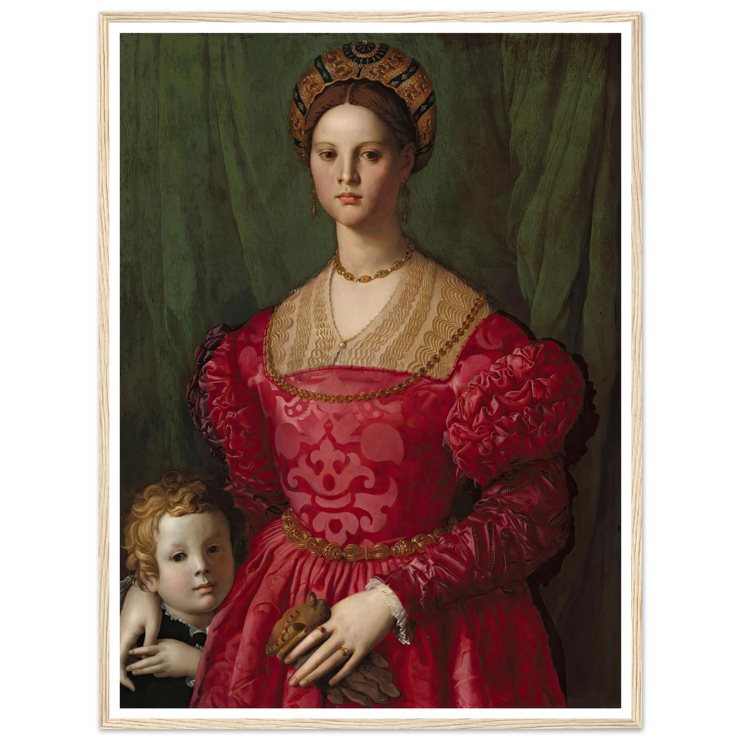 A Young Woman and Her Little Boy (c. 1540) Art Print | Agnolo Bronzino - Framed Poster - 30x40 cm / 12x16″ - Black frame