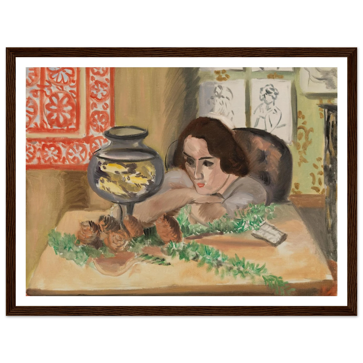 Young Woman before an Aquarium (Jeune fille devant un aquarium) (1921-1922) Art Print | Henri Matisse-Quipham Collections