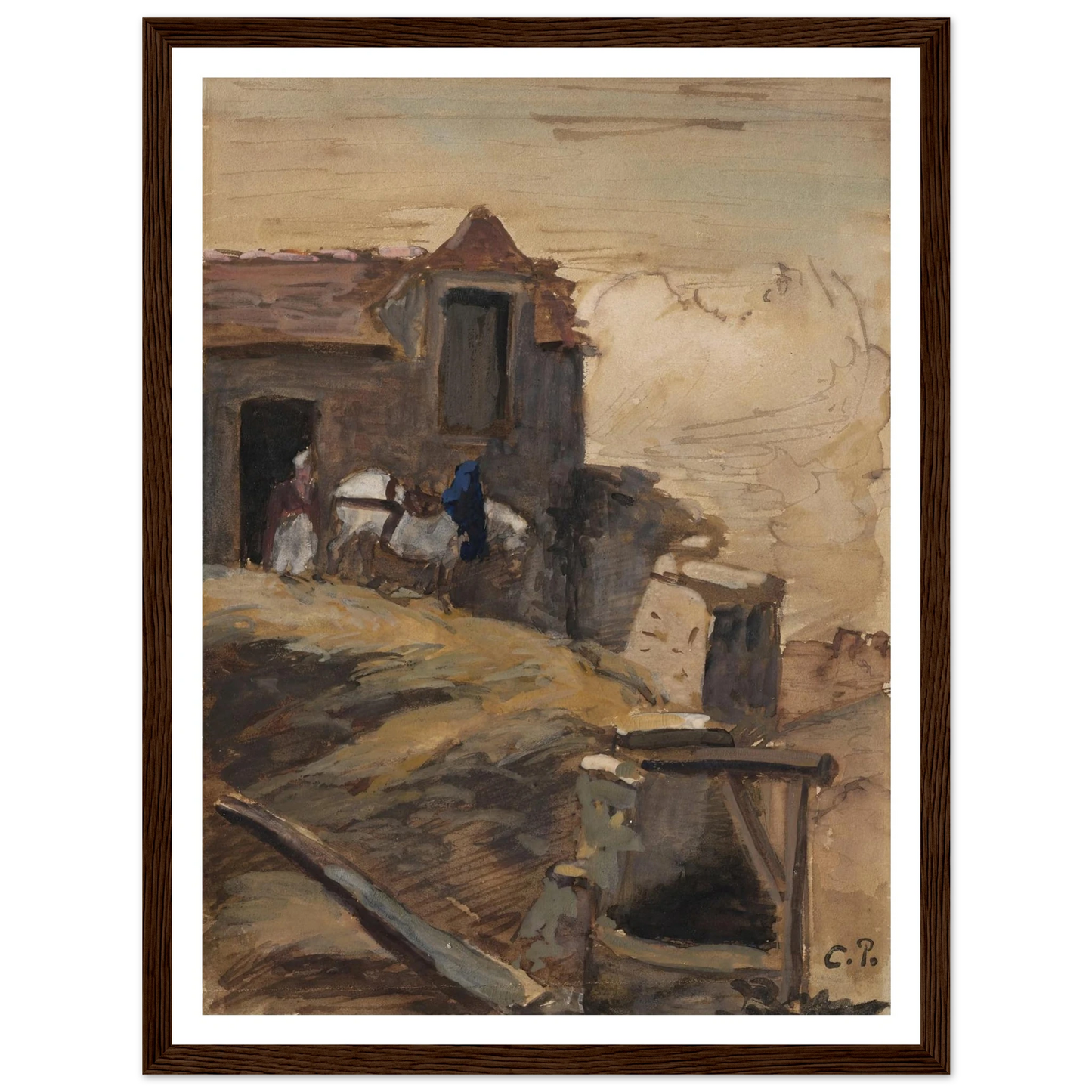 Cheval blanc devant une ferme (circa 1861-64) Art Print | Camille Pissarro-Quipham Collections