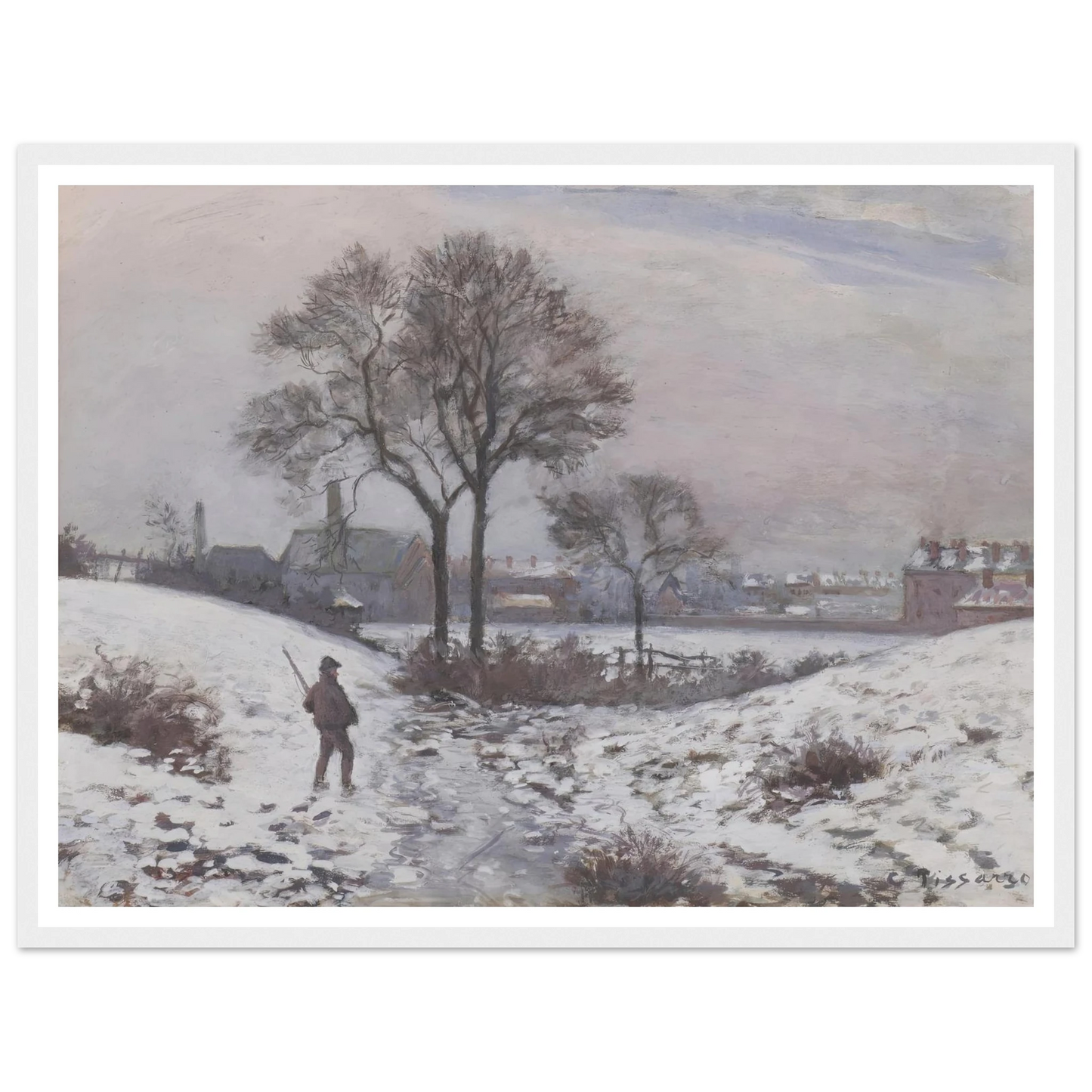 Chasseur en hiver, paysage à Norwood (1870) Art Print | Camille Pissarro-Quipham Collections
