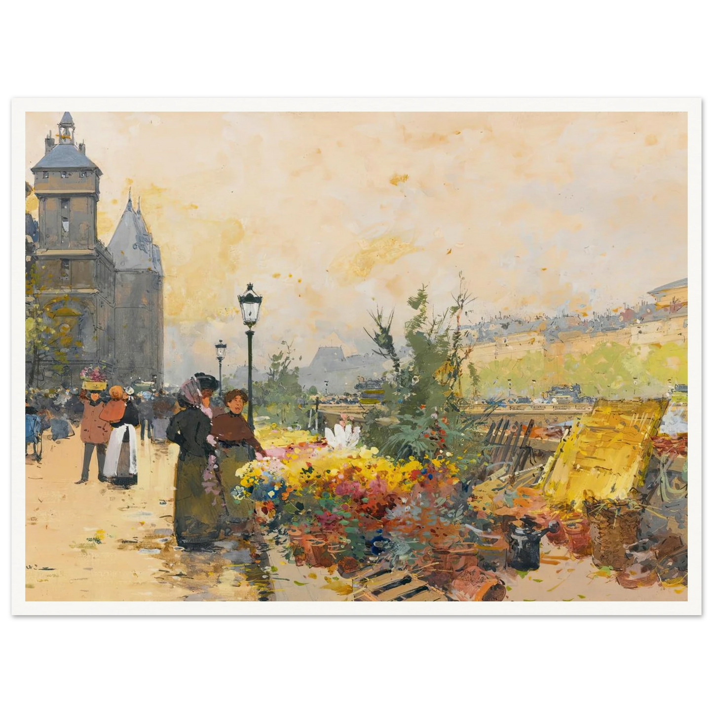 Le Marché Des Fleurs À La Cité Art Print | Eugene Galien Laloue-Quipham Collections