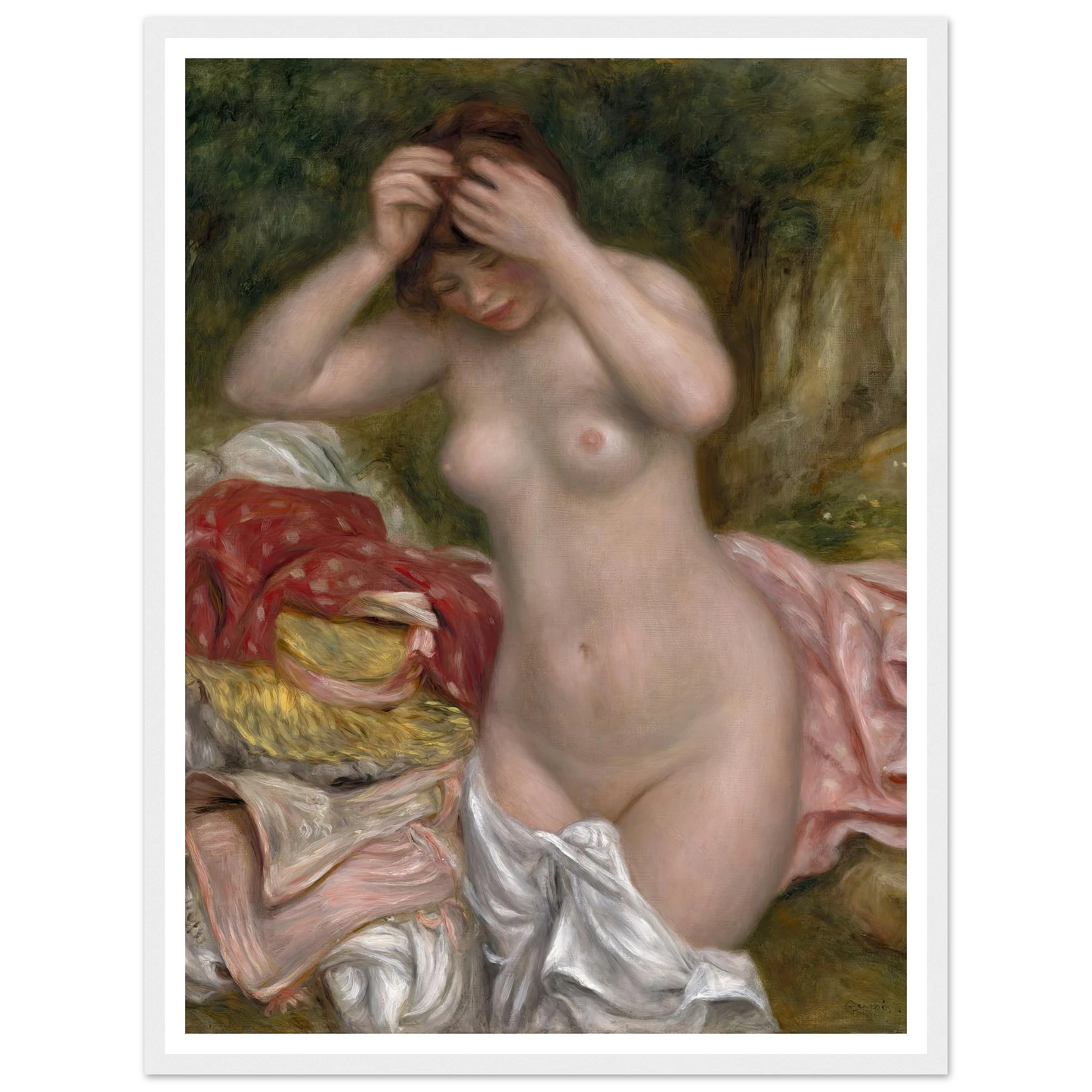 Bather Arranging Her Hair (1893) Art Print | Pierre Auguste Renoir-Quipham Collections