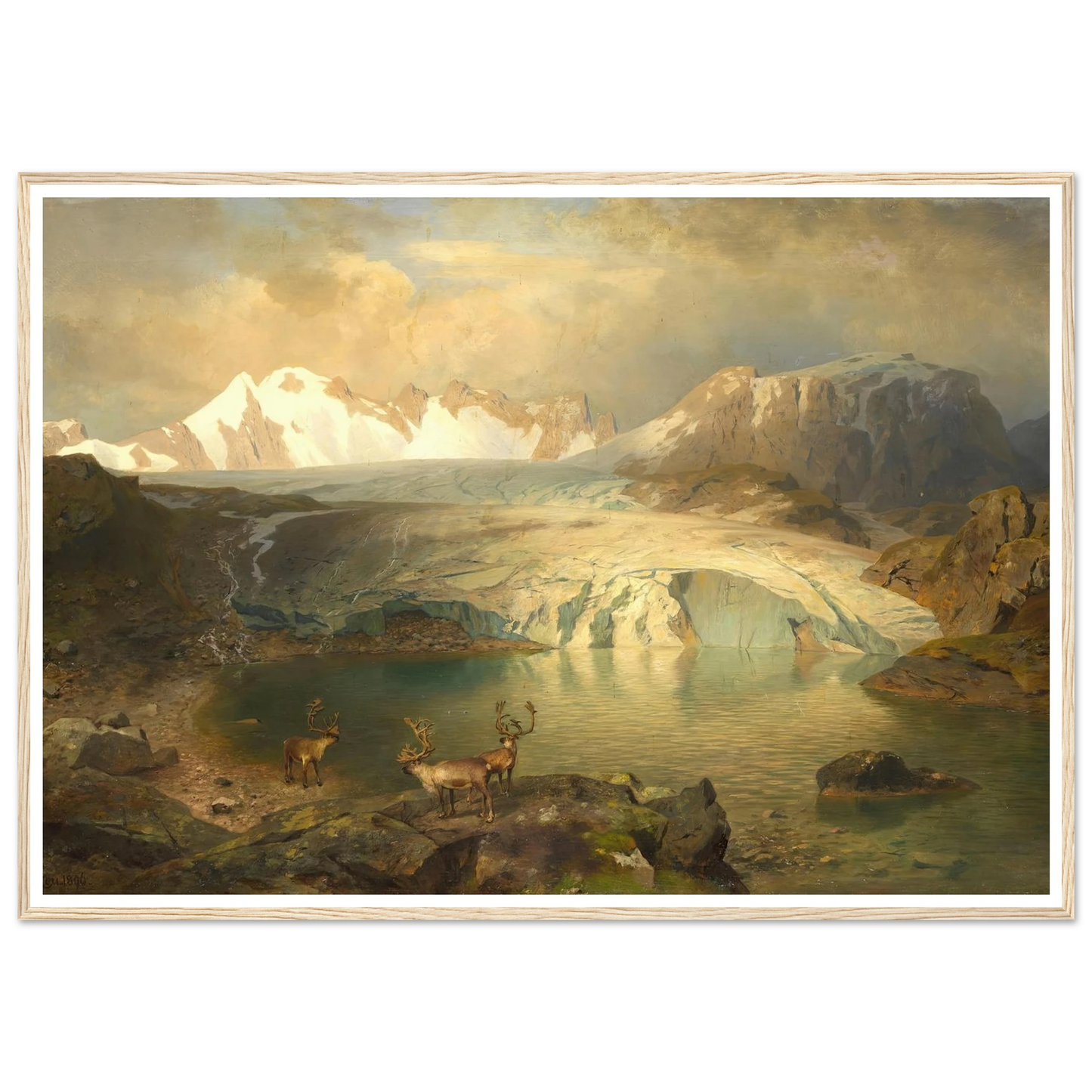 Fjordlandschaft mit Gletscher und Rentieren (1896) Art Print | August Wilhelm Leu-Quipham Collections