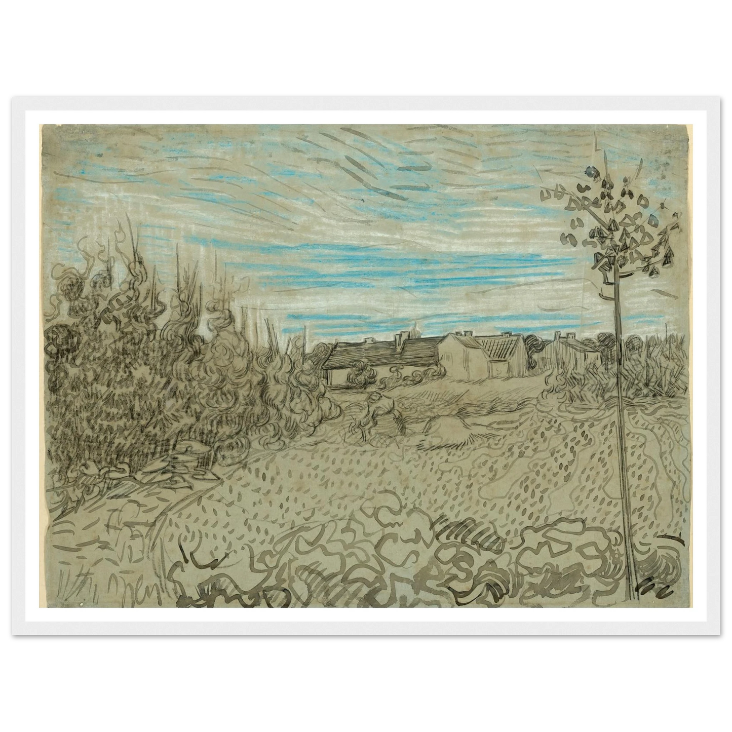 Cottages with a Woman Working in the Middle Ground (1890) Art Print | Vincent van Gogh-Quipham Collections