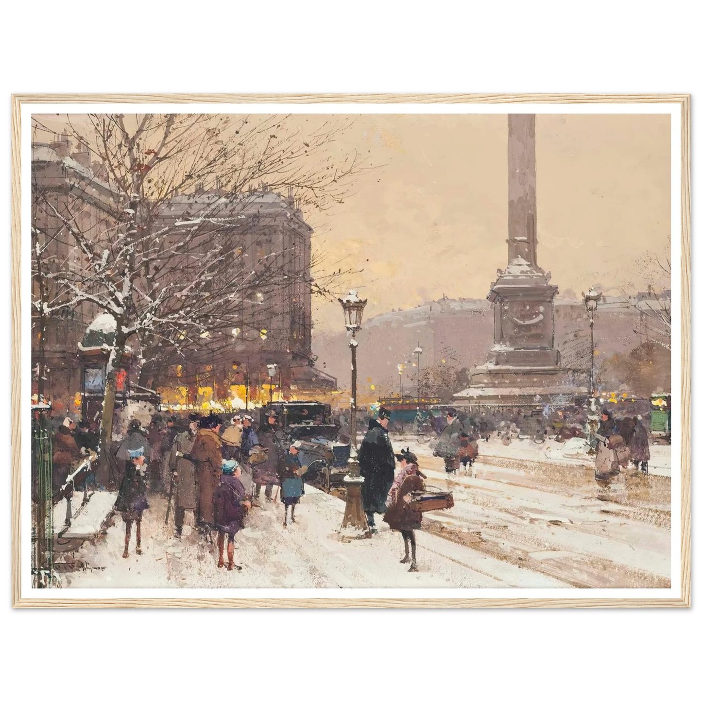 Figures in the snow, the Place de Concorde, Paris Art Print | Eugene Galien Laloue-Quipham Collections