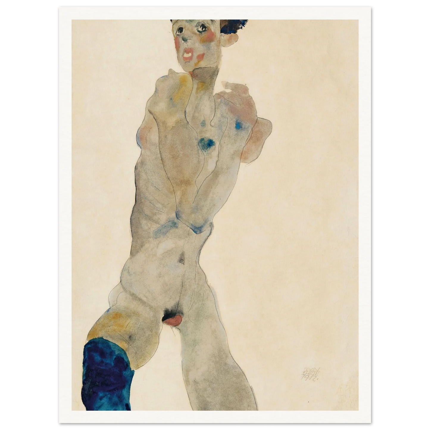 Stehender männlicher Akt mit verschränkten Armen (Selbstportrait) (1912) Art Print | Egon Schiele-Quipham Collections