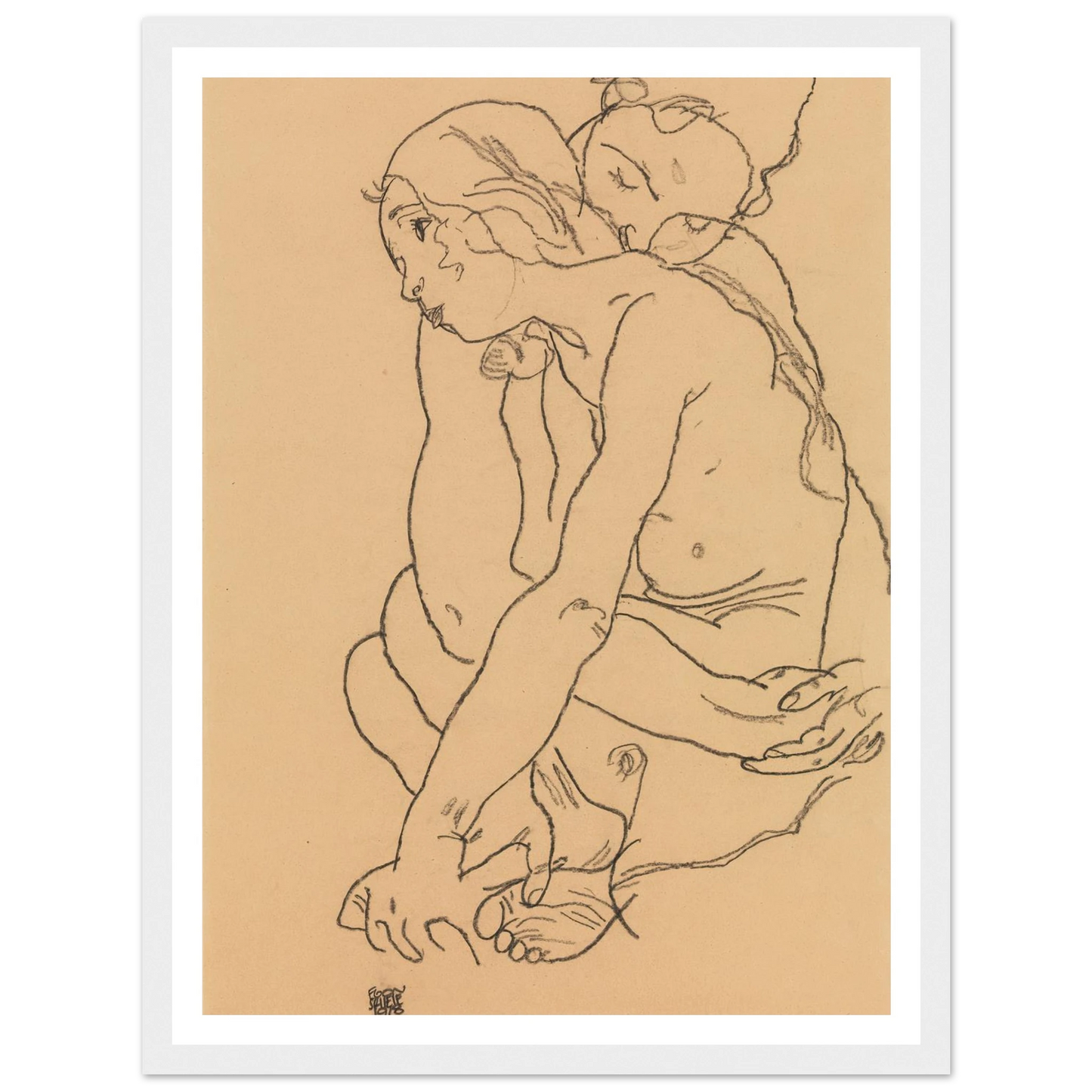 Woman and Girl Embracing (1918) Art Print | Egon Schiele-Quipham Collections