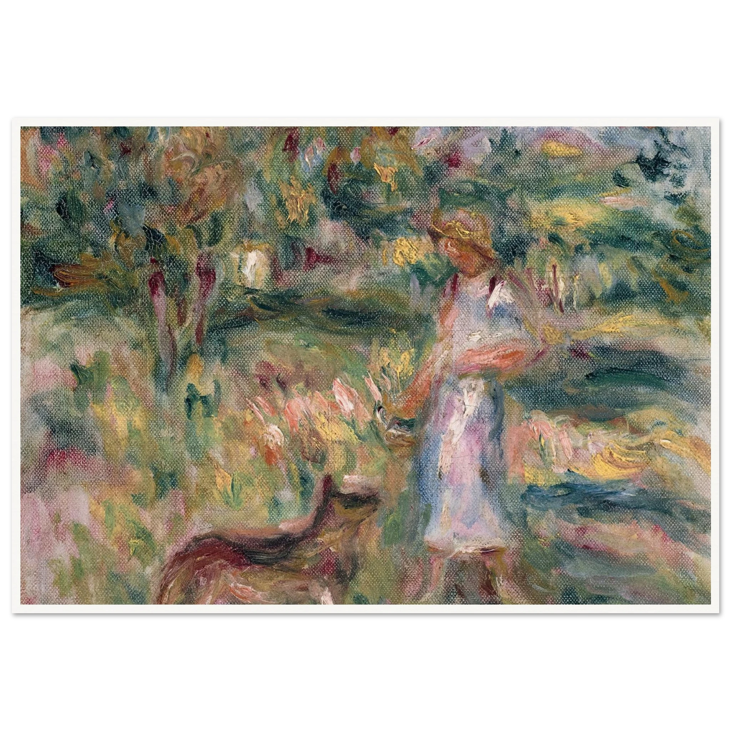 Paysage avec femme en bleu et Zaza à Cagnes (1919) Art Print | Pierre Auguste Renoir-Quipham Collections