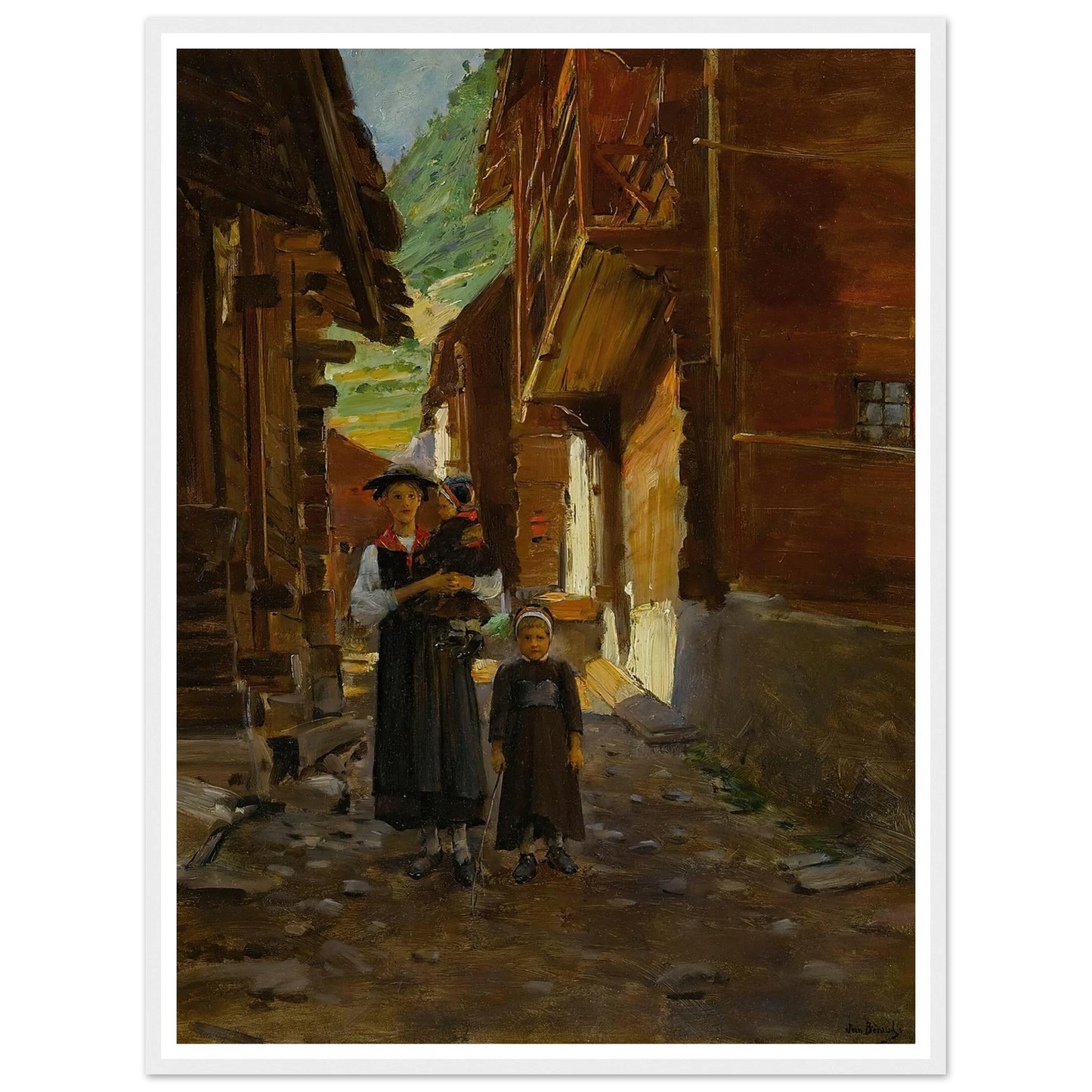 Jeune Femme Et Enfants Dans Un Paysage De Montagne Art Print | Jean Beraud-Quipham Collections