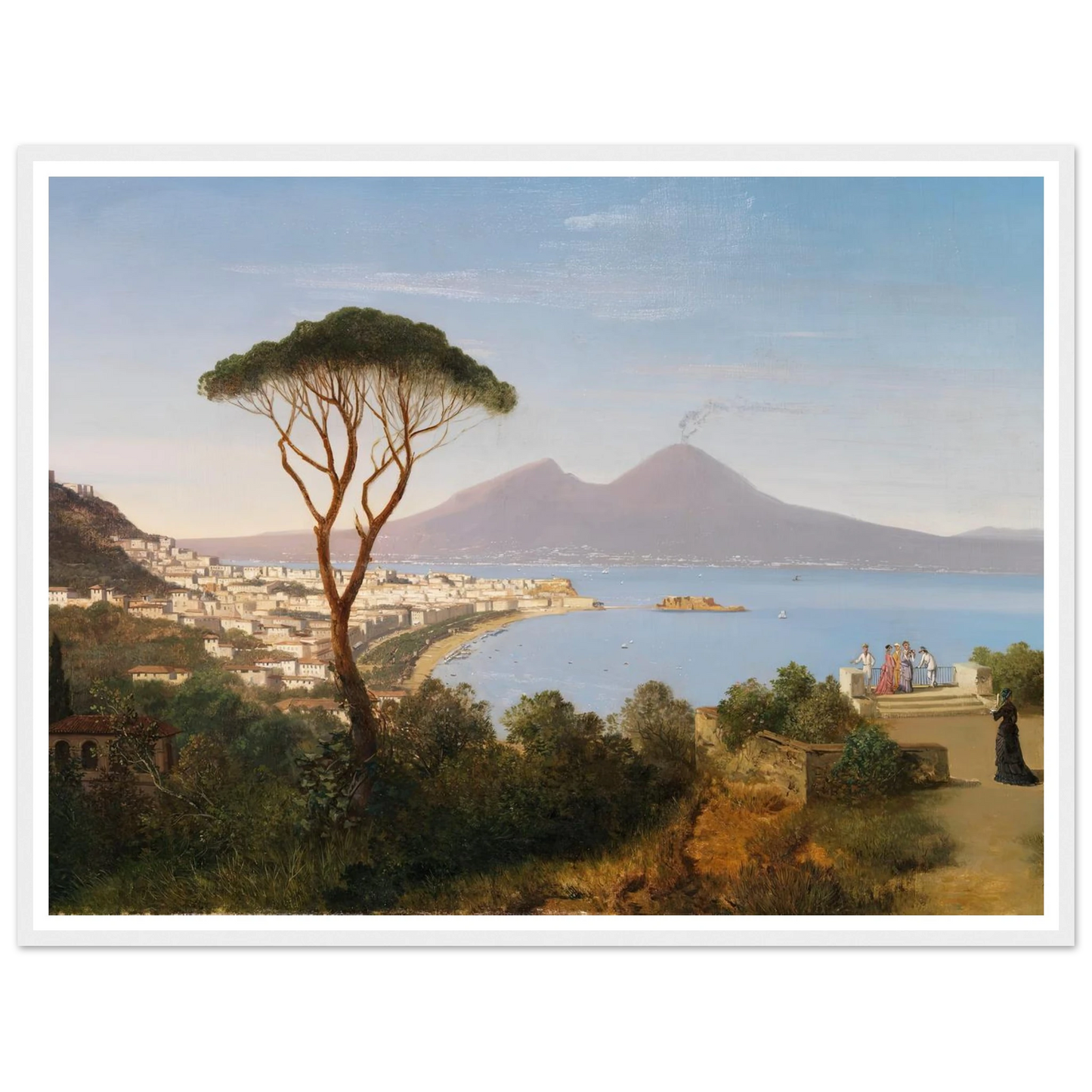 Blick vom Posillipo auf die weite Bucht von Neapel mit rauchendem Vesuv (Ca. 1850) Art Print | Albert Zimmermann-Quipham Collections