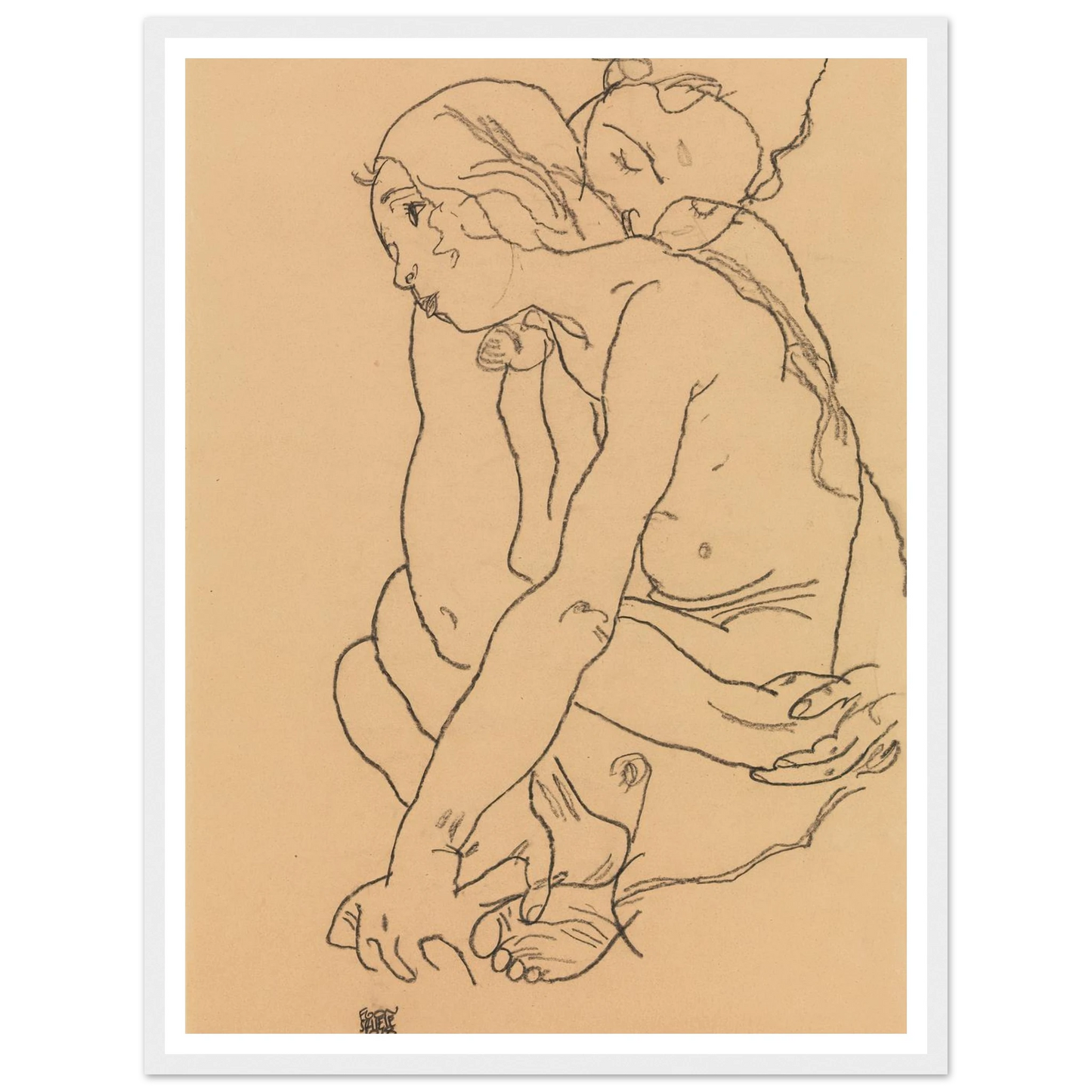 Woman and Girl Embracing (1918) Art Print | Egon Schiele-Quipham Collections