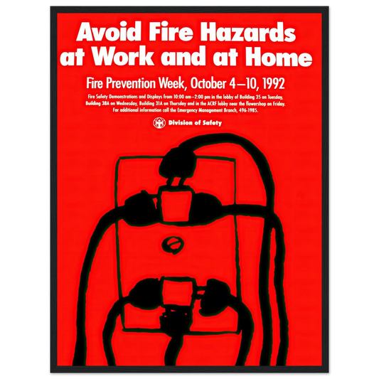 Avoid fire hazards at work and at home (1992) Art Print | National Institutes of Health - Framed Poster - 30x40 cm / 12x16″ - Black frame