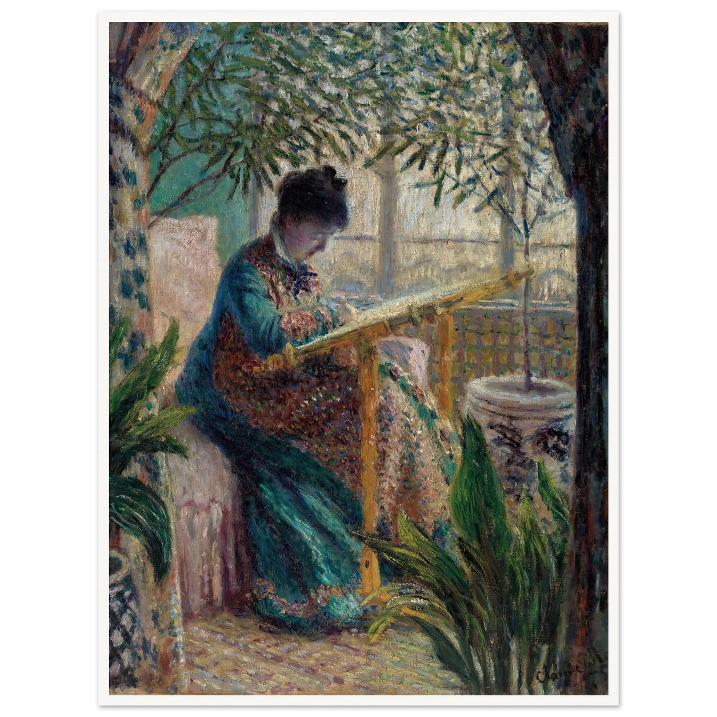 Madame Monet Embroidering (Camille au métier) (1875) Art Print | Claude Monet-Quipham Collections