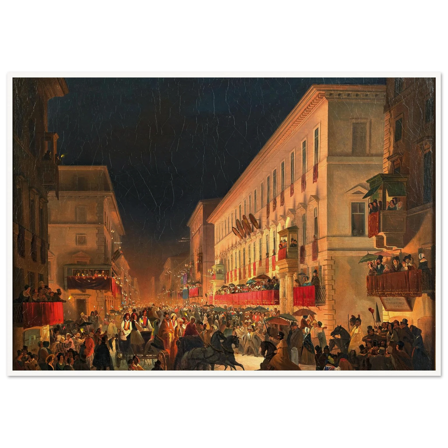 Carnival In Rome, The Feast Of Moccoletti Art Print | Ippolito Caffi-Quipham Collections