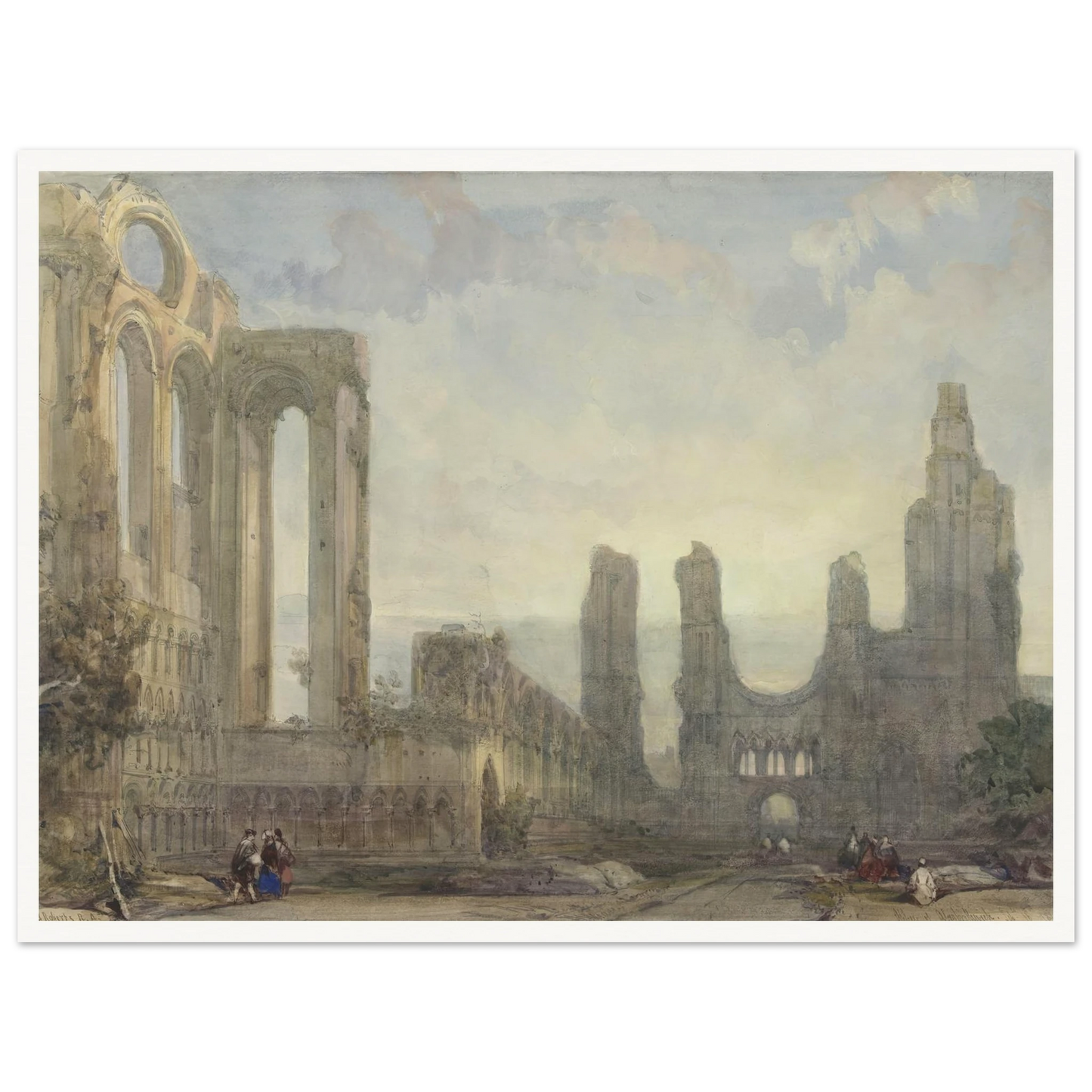 Abdijruïne van Aberbrothwick bij avond (1848) Art Print | David Roberts - Framed Poster - 30x40 cm / 12x16″ - Black frame